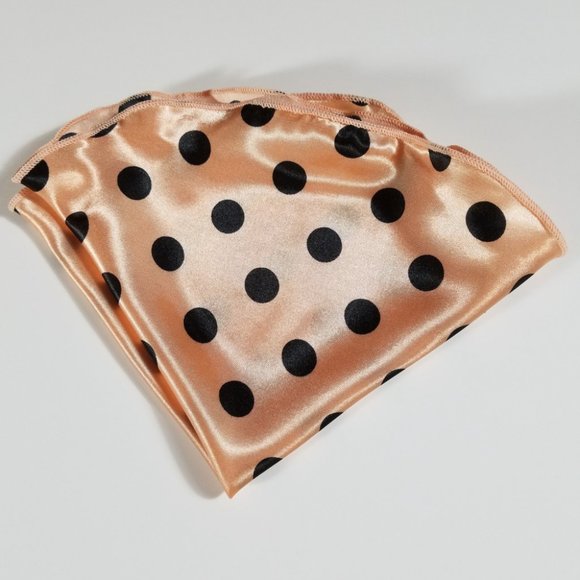 NEW 2-in-1 Black Dot on Peach Pouf Round Pocket Square - Picture 6 of 6